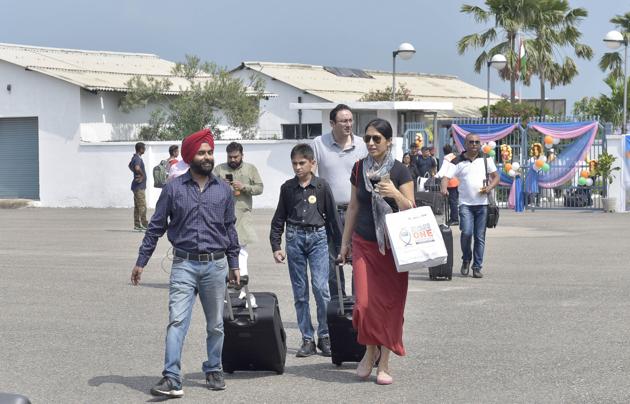 Passengers at Sahnewal airport on September 2.(Gurpreet Singh/HT)
