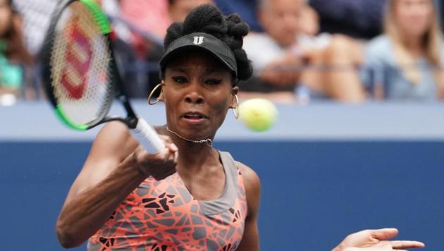 Venus Williams of the USA hits to Maria Sakkari of Greece in Ashe Stadium at the US Open.(USA Today Sports)