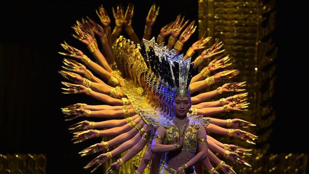 Members of the China Disabled Peoples Performing Art Troupe perform "My Dream" at Jorge Eliecer Gaitan Theater in Bogota on August 30, 2017. China Disabled People’s Performing Art Troupe Company composed of artists with some hearing, mental, motor, visual or speech disabilities, was founded in 1987 and is currently Honorary and Goodwill Ambassadors of Unesco for its great example of inclusion. (John Vizcaino / AFP) Members of the China Disabled Peoples Performing Art Troupe perform "My Dream" at Jorge Eliecer Gaitan Theater in Bogota on August 30, 2017. China Disabled People’s Performing Art Troupe Company composed of artists with some hearing, mental, motor, visual or speech disabilities, was founded in 1987 and is currently Honorary and Goodwill Ambassadors of Unesco for its great example of inclusion. (John Vizcaino / AFP)