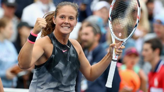 Daria Kasatkina of Russia celebrates after defeating Jelena Ostapenko. (AFP) Daria Kasatkina of Russia celebrates after defeating Jelena Ostapenko. (AFP)