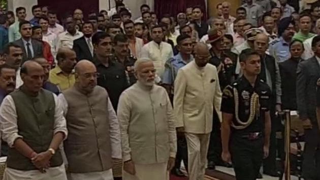 President Ram Nath Kovind arrives at the oath taking ceremony at Rashtrapati Bhavan.(ANI Photo)