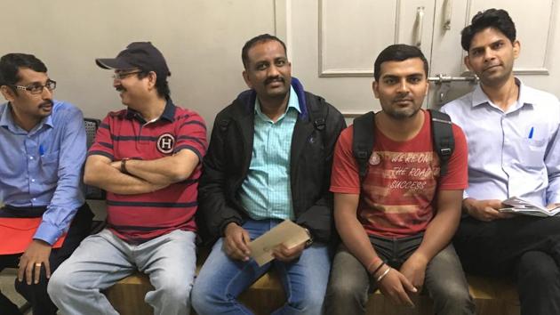 IT workers gather for a protest against layoffs in Bengaluru.(HT Photo)