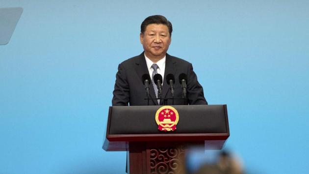 Chinese President Xi Jinping speaks during the opening ceremony of the BRICS Business Forum at the Xiamen International Conference and Exhibition Centre in Xiamen, southeastern China’s Fujian Province, on Sunday.(AFP)