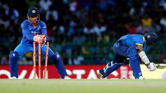 MS Dhoni became the first wicketkeeper in ODI history to effect 100 stumpings during the fifth and final match between India vs Sri Lanka in Colombo(REUTERS)