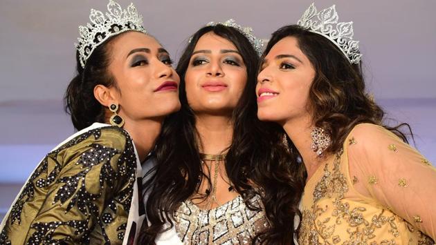 Kolkata transwoman Nitasha, winner of the Miss Transqueen India 2017 title, poses for a picture with 1st Runners Up LoiLoi from Manipur and 2nd Runners up Ragasya from Chennai, during the grand finale of the event in Gurugram. (PTI) Kolkata transwoman Nitasha, winner of the Miss Transqueen India 2017 title, poses for a picture with 1st Runners Up LoiLoi from Manipur and 2nd Runners up Ragasya from Chennai, during the grand finale of the event in Gurugram. (PTI)