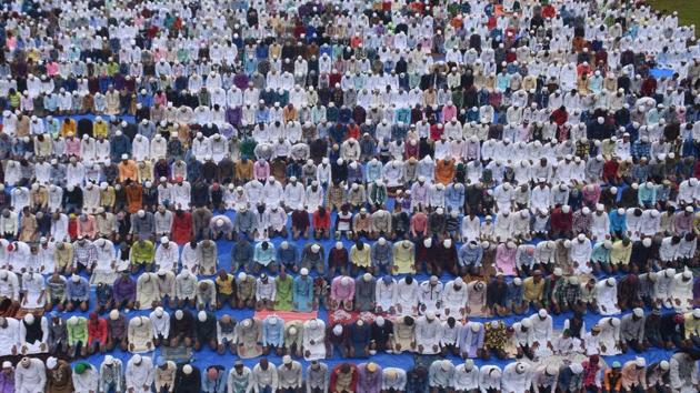 Muslims offer Namaz on the occasion of Bakri-Eid at Idgah in Thane, India. (Praful Gangurde / HT photo) Muslims offer Namaz on the occasion of Bakri-Eid at Idgah in Thane, India. (Praful Gangurde / HT photo)