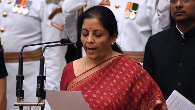 Bharatiya Janata Party (BJP) politician and member of parliament Nirmala Sitharaman takes the oath during the swearing-in ceremony of new ministers at the Presidential Palace in New Delhi, India, September 3.(Reuters Photo)