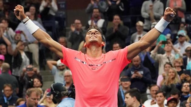 Rafael Nadal of Spain celebrates after beating Leonardo Mayer of Argentina at the US Open tennis tournament in Arthur Ashe Stadium at the USTA Billie Jean King National Tennis Center. (USA Today Sports) Rafael Nadal of Spain celebrates after beating Leonardo Mayer of Argentina at the US Open tennis tournament in Arthur Ashe Stadium at the USTA Billie Jean King National Tennis Center. (USA Today Sports)