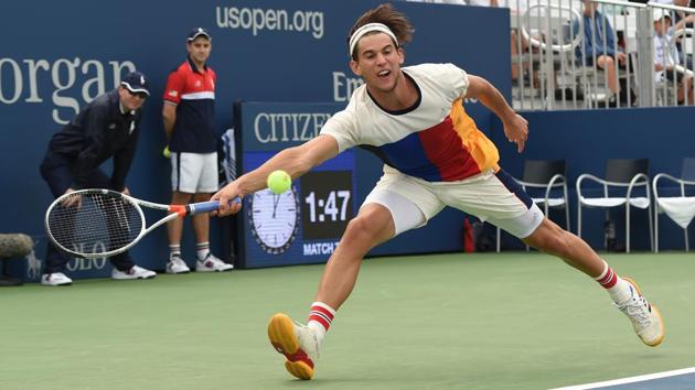 Austria's Dominic Thiem returns the ball to France's Adrian Mannarino during their US Open clash. (AFP) Austria's Dominic Thiem returns the ball to France's Adrian Mannarino during their US Open clash. (AFP)