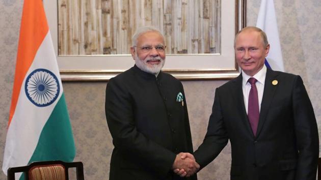 Russian President Vladimir Putin shakes hands with Indian Prime Minister Narendra Modi during their meeting on the margins of the BRICS Summit in Xiamen, China, on September 4, 2017. (AFP) Russian President Vladimir Putin shakes hands with Indian Prime Minister Narendra Modi during their meeting on the margins of the BRICS Summit in Xiamen, China, on September 4, 2017. (AFP)