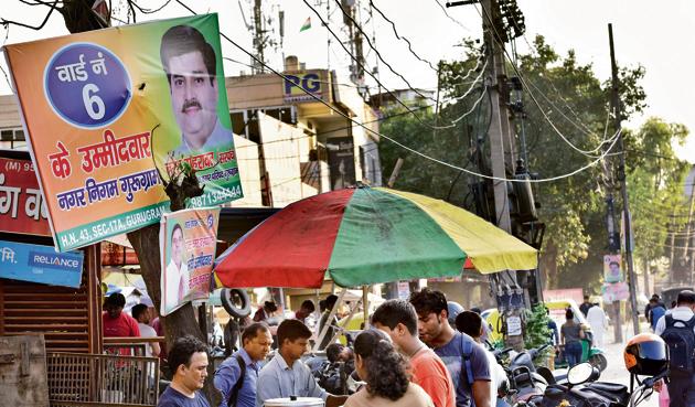 Posters of prospective MCG poll candidates are already up across the city.(Sanjeev Verma/HT PHOTO) Posters of prospective MCG poll candidates are already up across the city.(Sanjeev Verma/HT PHOTO)