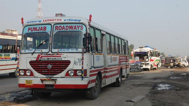 The Punjab Roadways bus that was involved in the accident in Phagwara. (HT Photo) The Punjab Roadways bus that was involved in the accident in Phagwara. (HT Photo)