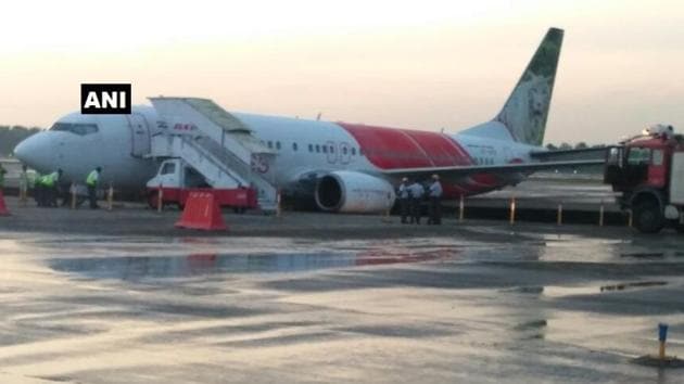 The Air India Express flight from Abu Dhabi veered off the taxiway in Kochi. (Photo: ANI Twitter)