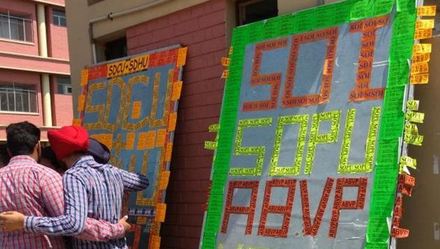 Not only the Panjab University campus, poll fervour is visible in other colleges in the city as well. (HT Photo)