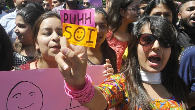 The Panjab University Campus Students Council eleactions are the most sought after event on the varsity campus and are held with a lot of pomp and show every year. (karun sharma/ht)