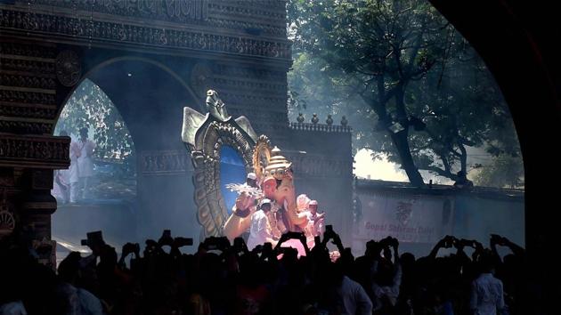 Lalbaugcha Raja, the most revered amongst the community processions in Mumbai being taken for immersion in Mumbai on the occasion of Ganesh Chaturthi. (PTI) Lalbaugcha Raja, the most revered amongst the community processions in Mumbai being taken for immersion in Mumbai on the occasion of Ganesh Chaturthi. (PTI)