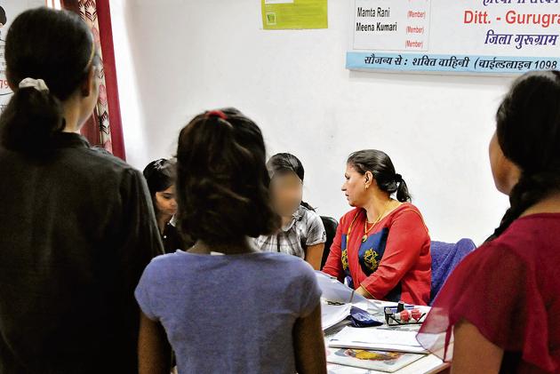 Ujwal Niketan Child Care Institute during the counselling with child welfare committee chair person Shakuntala Dhull.(Parveen Kumar/HT Photo)