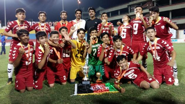 The victorious Istiqlal High School from Afghanistan after winning the U-14 Subroto Cup.(Subroto Cup)