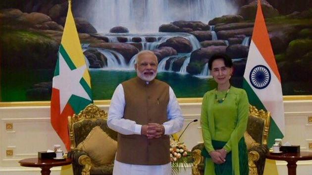 Prime Minister Narendra Modi with State Counsellor of Myanmar Aung San Suu Kyi on September 6. (Twitter/ Raveesh Kumar) Prime Minister Narendra Modi with State Counsellor of Myanmar Aung San Suu Kyi on September 6. (Twitter/ Raveesh Kumar)
