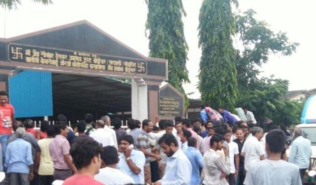 People gather outside the Jain temple in Boisar where the leopard had hid on Tuesday. (Navin Patil) People gather outside the Jain temple in Boisar where the leopard had hid on Tuesday. (Navin Patil)