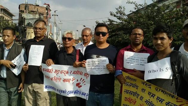 Nepalese journalists, writers and columnists at a protest against the killing of Indian journalist Gauri Lankesh in Kathmandu on Wednesday. (HT Photo) Nepalese journalists, writers and columnists at a protest against the killing of Indian journalist Gauri Lankesh in Kathmandu on Wednesday. (HT Photo)