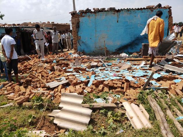 Explosion site in Damoh district where a two-year-old child was killed on Tuesday. (HT Photo) Explosion site in Damoh district where a two-year-old child was killed on Tuesday. (HT Photo)