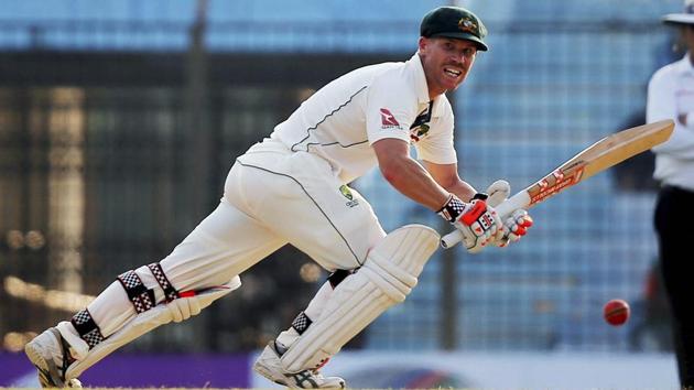 David Warner plays a shot during the third day of their second Test match against Bangladesh in Chittagong. Catch full cricket score of Bangladesh vs Australia, 2nd Test, Day 3 here.(AP) David Warner plays a shot during the third day of their second Test match against Bangladesh in Chittagong. Catch full cricket score of Bangladesh vs Australia, 2nd Test, Day 3 here.(AP)