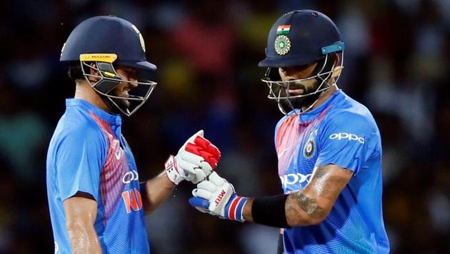 The duo stitched together a 119-run stand before Kohli fell to Isuru Udana for 82. (REUTERS) The duo stitched together a 119-run stand before Kohli fell to Isuru Udana for 82. (REUTERS)
