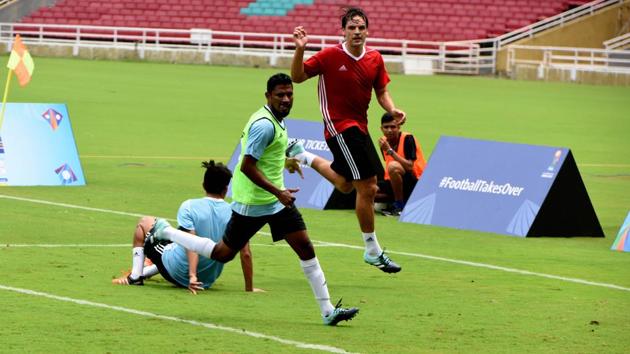 India international player Steven Dias (left) was part of the match. (Hindustan Times) India international player Steven Dias (left) was part of the match. (Hindustan Times)