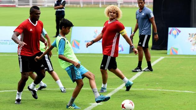 Marcel Desailly (left) and Carlos Valderrama during a FIFA Legends exhibition match in Navi Mumbai ahead of FIFA U-17 World Cup. (Bachchan Kumar/ Hindustan Times) Marcel Desailly (left) and Carlos Valderrama during a FIFA Legends exhibition match in Navi Mumbai ahead of FIFA U-17 World Cup. (Bachchan Kumar/ Hindustan Times)