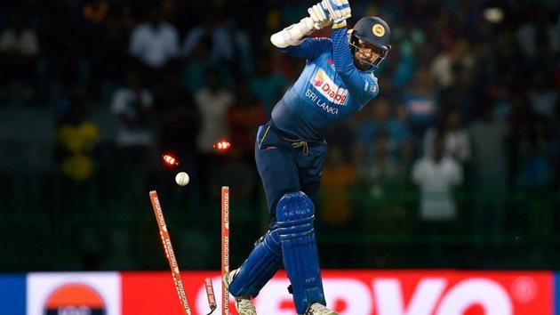 Upul Tharanga pulled Bhuvneshwar Kumar to midwicket for four, but the seamer got one to swing to have the left-handed batsman bowled. (PTI) Upul Tharanga pulled Bhuvneshwar Kumar to midwicket for four, but the seamer got one to swing to have the left-handed batsman bowled. (PTI)