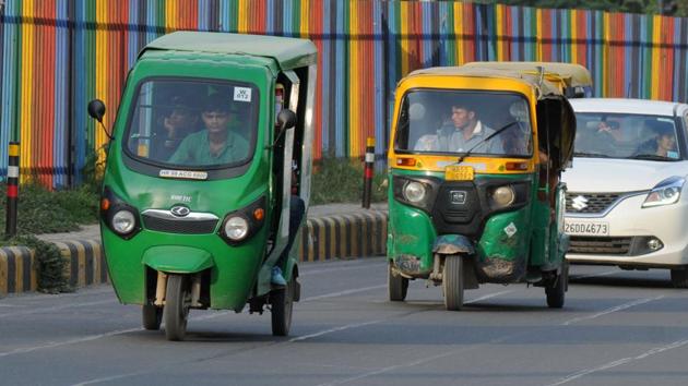 Commuters expressed their happiness at the launch of 300 e-rickshaws in the first phase on Monday (Parveen Kumar/HT Photo) Commuters expressed their happiness at the launch of 300 e-rickshaws in the first phase on Monday (Parveen Kumar/HT Photo)