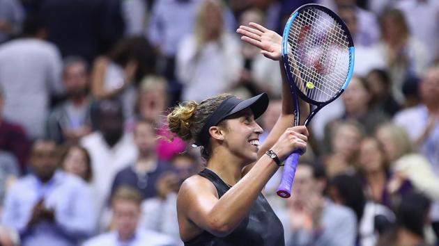 Madison Keys celebrates after defeating Kaia Kanepi in their Women's Singles Quarterfinal match in the US Open.(AFP)