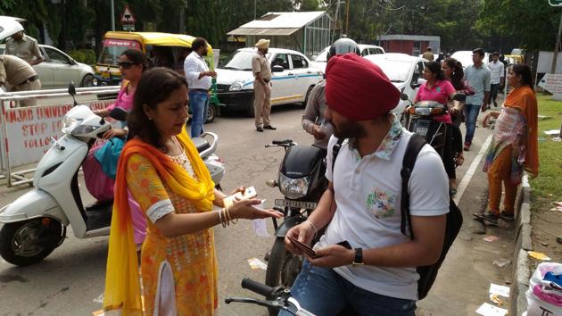 There is a strict security check upon entering the PU campus.  (Anil Dayal/HT) 