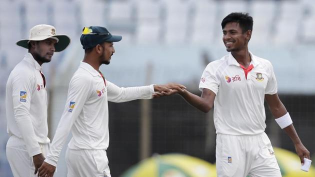 Bangladesh started day 4 well as they dismissed Nathan Lyon early to bowl Australia out for 377, a lead of 72 runs (AP) Bangladesh started day 4 well as they dismissed Nathan Lyon early to bowl Australia out for 377, a lead of 72 runs (AP)