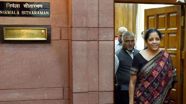Defence minister Nirmala Sitharaman comes out of her office after taking charge at South Block in New Delhi on Thursday. (PTI) Defence minister Nirmala Sitharaman comes out of her office after taking charge at South Block in New Delhi on Thursday. (PTI)