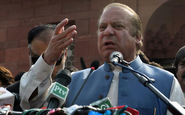 Former Pakistani prime minister Nawaz Sharif speaks at the tomb of national poet Allama Mohammad Iqbal on August 14, 2017. (AFP) Former Pakistani prime minister Nawaz Sharif speaks at the tomb of national poet Allama Mohammad Iqbal on August 14, 2017. (AFP)