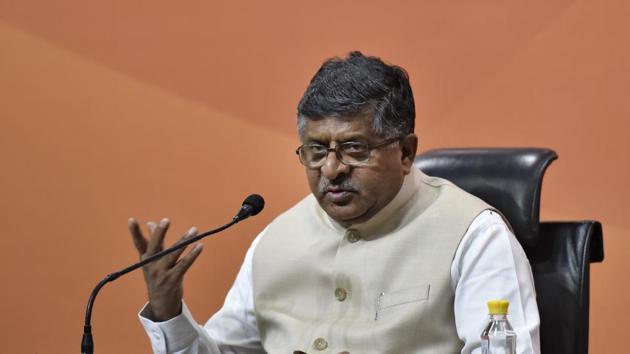 Union minister for information technology Ravi Shankar Prasad. (HT File) Union minister for information technology Ravi Shankar Prasad. (HT File)