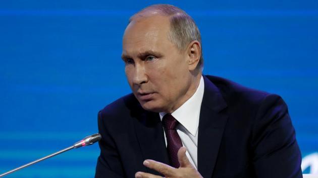 Russian President Vladimir Putin speaks during a session of the Eastern Economic Forum in Vladivostok, Russia, on Thursday. (REUTERS) Russian President Vladimir Putin speaks during a session of the Eastern Economic Forum in Vladivostok, Russia, on Thursday. (REUTERS)