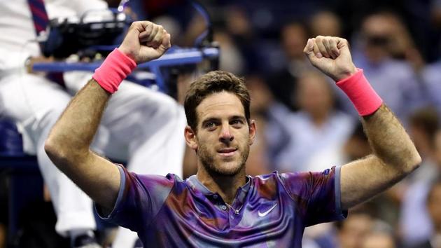 Juan Martin del Potro of Argentina celebrates after defeating Roger Federer of Switzerland in the US Open semifinal. (AFP) Juan Martin del Potro of Argentina celebrates after defeating Roger Federer of Switzerland in the US Open semifinal. (AFP)
