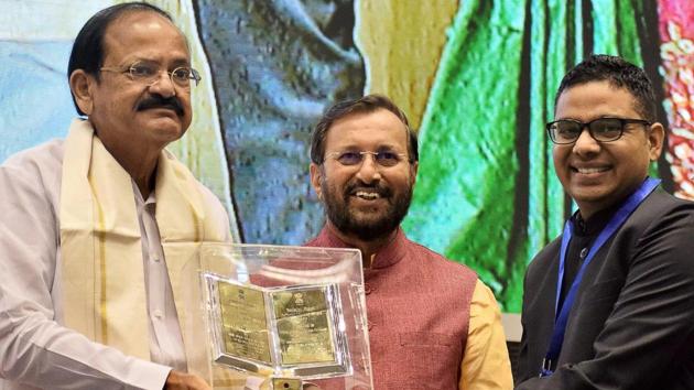 Vice President M. Venkaiah Naidu and Union Minister of Human Resource Development Prakash Javadekar present awards to teachers and volunteers at the celebration of 51st International Literacy Day-2017 (ILD) at Vigyan Bhavan in New Delhi on Friday. (PTI Photo) Vice President M. Venkaiah Naidu and Union Minister of Human Resource Development Prakash Javadekar present awards to teachers and volunteers at the celebration of 51st International Literacy Day-2017 (ILD) at Vigyan Bhavan in New Delhi on Friday. (PTI Photo)