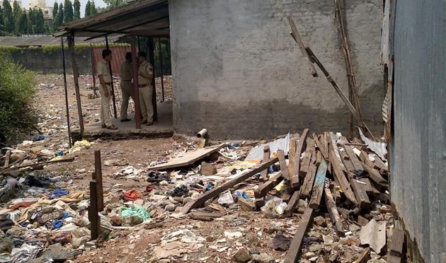 Debris at the site where the school had built toilets illegally. (Mumbai Mangrove Conservation Unit) Debris at the site where the school had built toilets illegally. (Mumbai Mangrove Conservation Unit)