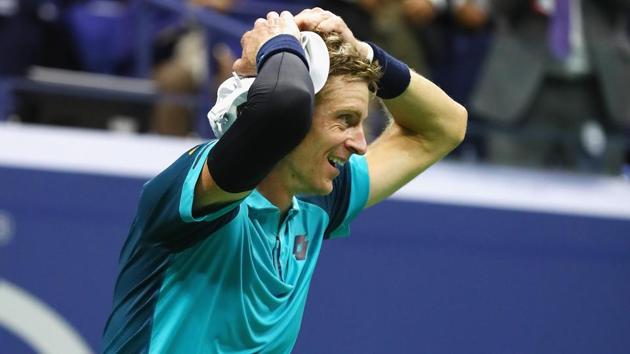 Kevin Anderson celebrates after defeating Pablo Carreno Busta in their men's singles semi-final match in the US Open. (AFP) Kevin Anderson celebrates after defeating Pablo Carreno Busta in their men's singles semi-final match in the US Open. (AFP)