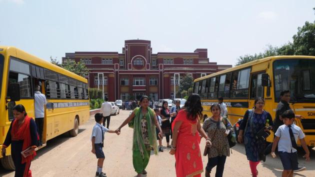 An eight-year-old Class 2 student was found lying in a pool of blood with his throat slit inside a school toilet on Friday morning. The boy, a resident of Shyam Kunj, Bhondsi, was later rushed to a hospital where he was declared brought dead. (Parveen Kumar/ HT Photo) An eight-year-old Class 2 student was found lying in a pool of blood with his throat slit inside a school toilet on Friday morning. The boy, a resident of Shyam Kunj, Bhondsi, was later rushed to a hospital where he was declared brought dead. (Parveen Kumar/ HT Photo)