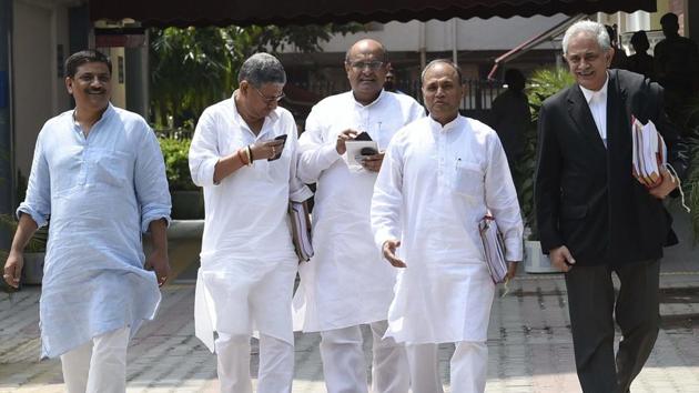 JD(U) delegation comprising KC Tyagi, RCP Singh, Sanjay Jha and Rajiv Ranjan Singh comes out of the Election Commission office after a meeting regarding their party symbol in New Delhi on Friday. (PTI Photo) JD(U) delegation comprising KC Tyagi, RCP Singh, Sanjay Jha and Rajiv Ranjan Singh comes out of the Election Commission office after a meeting regarding their party symbol in New Delhi on Friday. (PTI Photo)