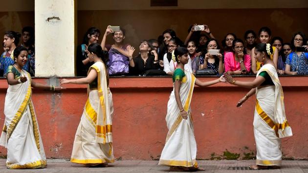 It has been celebrated since ancient times in honour of the home coming of the King Mahabali, the grandson of Prahlada( an ardent devotee of Lord Vishnu). (Anshuman Poyrekar/HT Photo) 