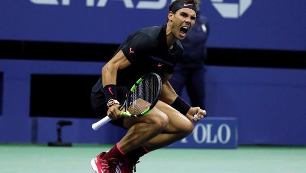 Rafael Nadal reacts after defeating Juan Martin del Potro in the US Open semi-finals. (REUTERS) Rafael Nadal reacts after defeating Juan Martin del Potro in the US Open semi-finals. (REUTERS)