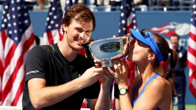 Jamie Murray and Martina Hingis after winning the US Open mixed doubles title. (AFP) Jamie Murray and Martina Hingis after winning the US Open mixed doubles title. (AFP)
