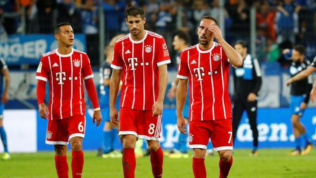Bayern Munich's Thiago Alcantara, Javi Martinez and Franck Ribery are after the match against Hoffenheim. (REUTERS) Bayern Munich's Thiago Alcantara, Javi Martinez and Franck Ribery are after the match against Hoffenheim. (REUTERS)