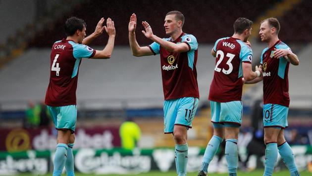 Burnley’s Chris Wood celebrates after the Premier League match against Crystal Palace.(Reuters)